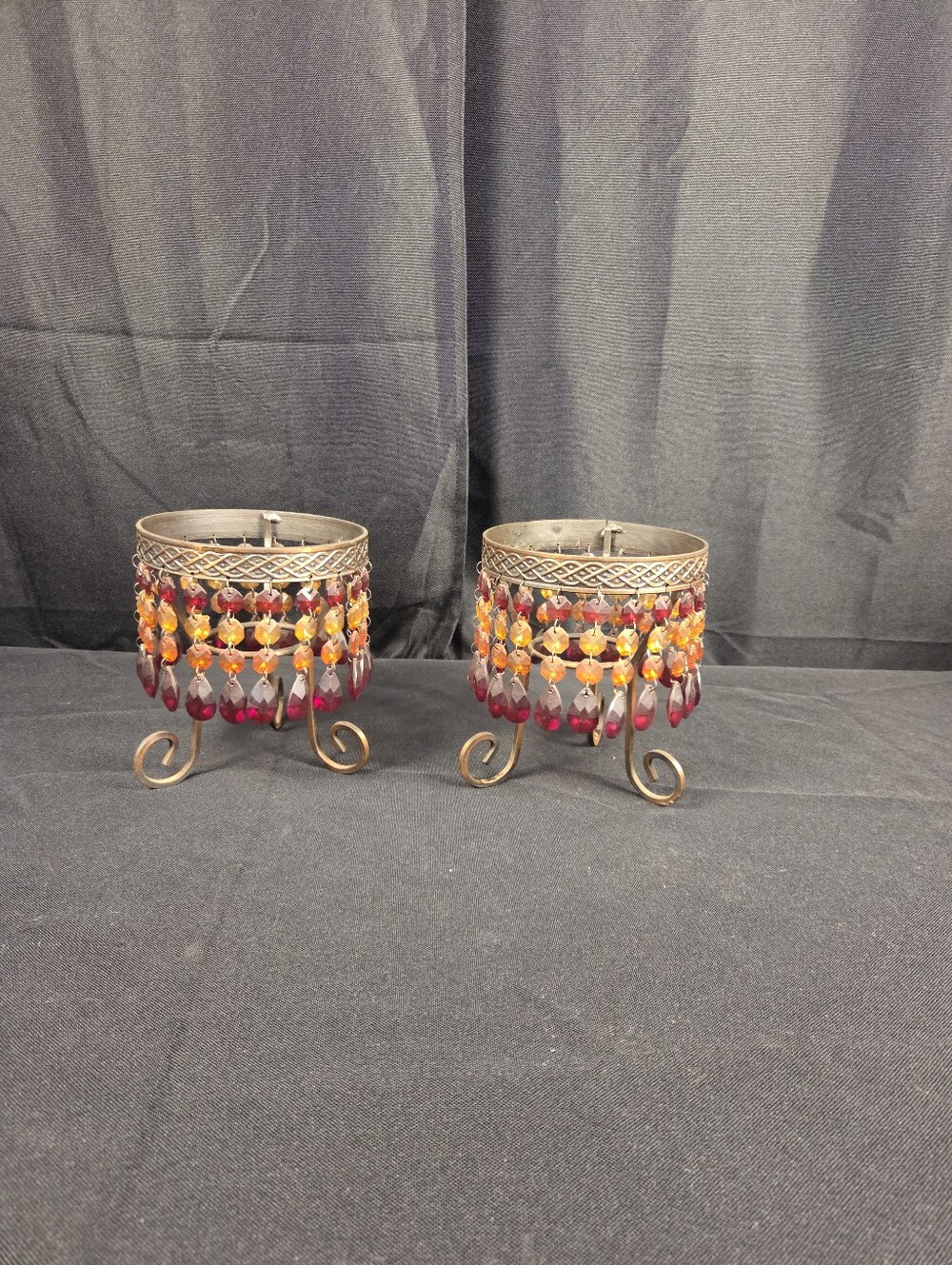Vtg Boho Pair Of Beaded Votive Holders